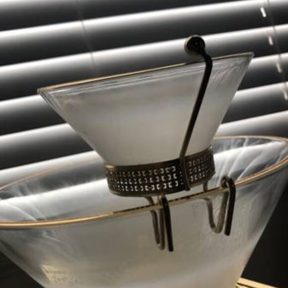 Vintage MCM Blendo White Frosted 3 Piece Chip & Dip Bowl Set with Holder - Picture 4 of 6